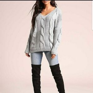 Grey Cable Knit, V Neck Cable Sweater ❄☕